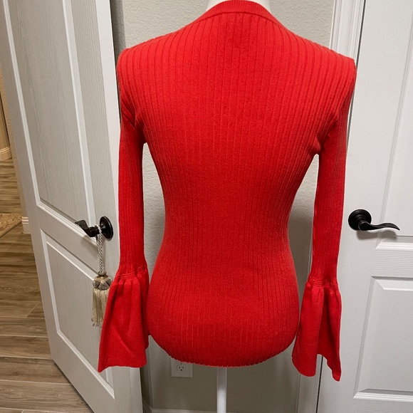 CAbi- Trumpet Cardi- Small- orange/coral trumpet sleeve rib knit - Picture 7 of 15